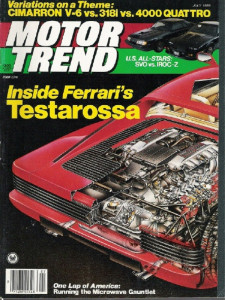 MOTOR TREND 1985 JULY - X-11, TESTAROSSA, IROC vs SVO